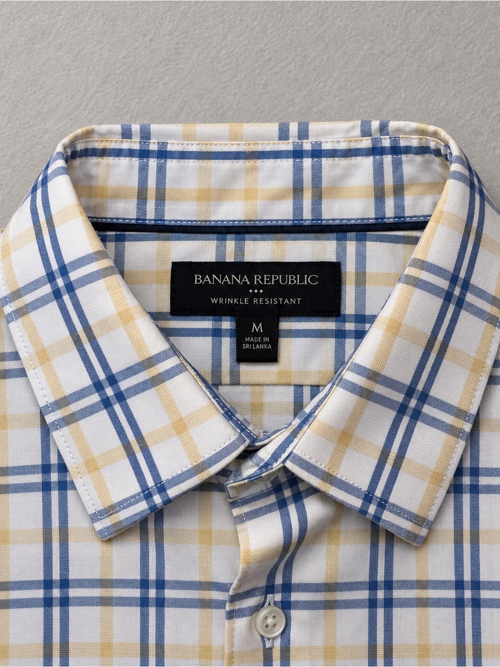 Banana Republic Men's Blue and Yellow Plaid Dress Shirt